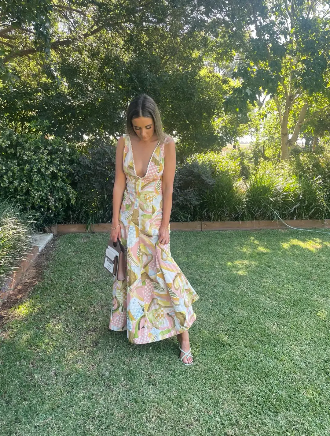 By Nicola Wavy Maxi Dress Swirl Check Size 6 for rent on The Volte - main image