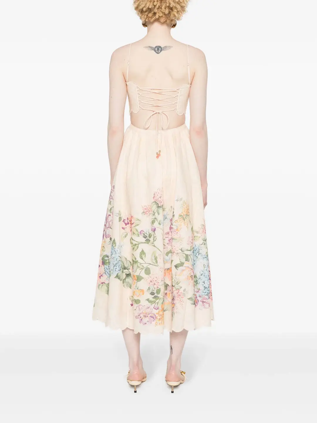 Zimmermann Halliday Scallop Midi Dress in Cream Watercolour Floral Size 1 (AU 10) for rent on The Volte - main image