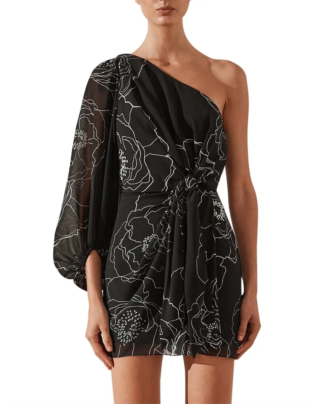 Shona Joy Nero Tie Front One Shoulder Mini Dress Black Size 10 - Image 3