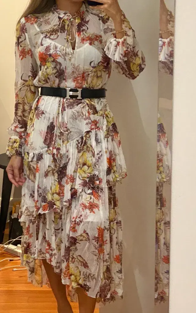 Zimmermann Matchmaker Tiered Midi Dress Ivory Tropical Floral Size 0P / AU 6 - Image 3
