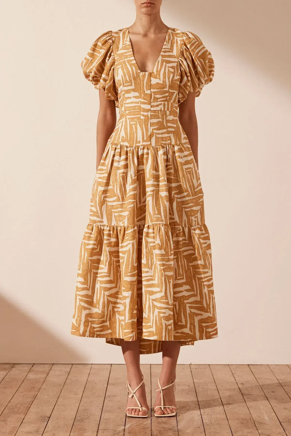 Shona Joy Imani Linen Plunged Short Sleeve Midi Dress Print Size 12 - Image 1