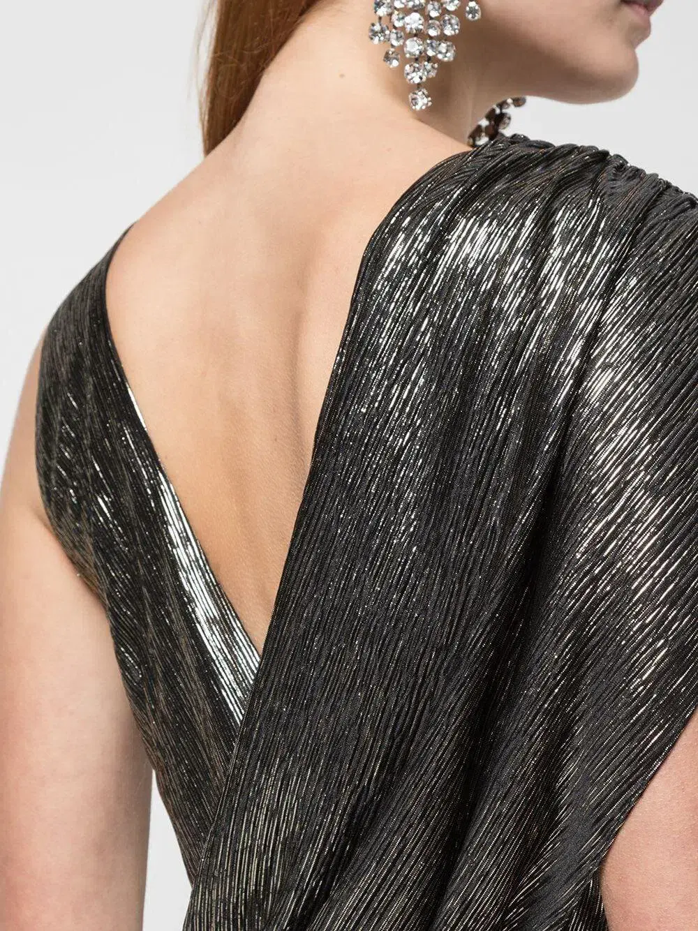 Alice & Olivia Roxy Drape Midi Dress Metallic Size 10 - Image 2