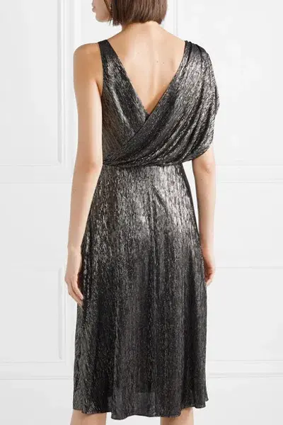 Alice & Olivia Roxy Drape Midi Dress Metallic Size 10 - Image 4
