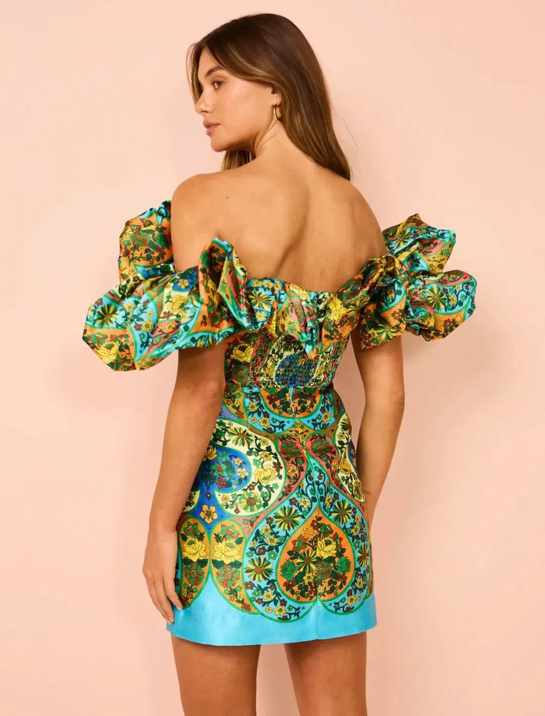 Alemais Sofie Off Shoulder Mini Dress in Multi Size AU 10 for rent on The Volte - main image