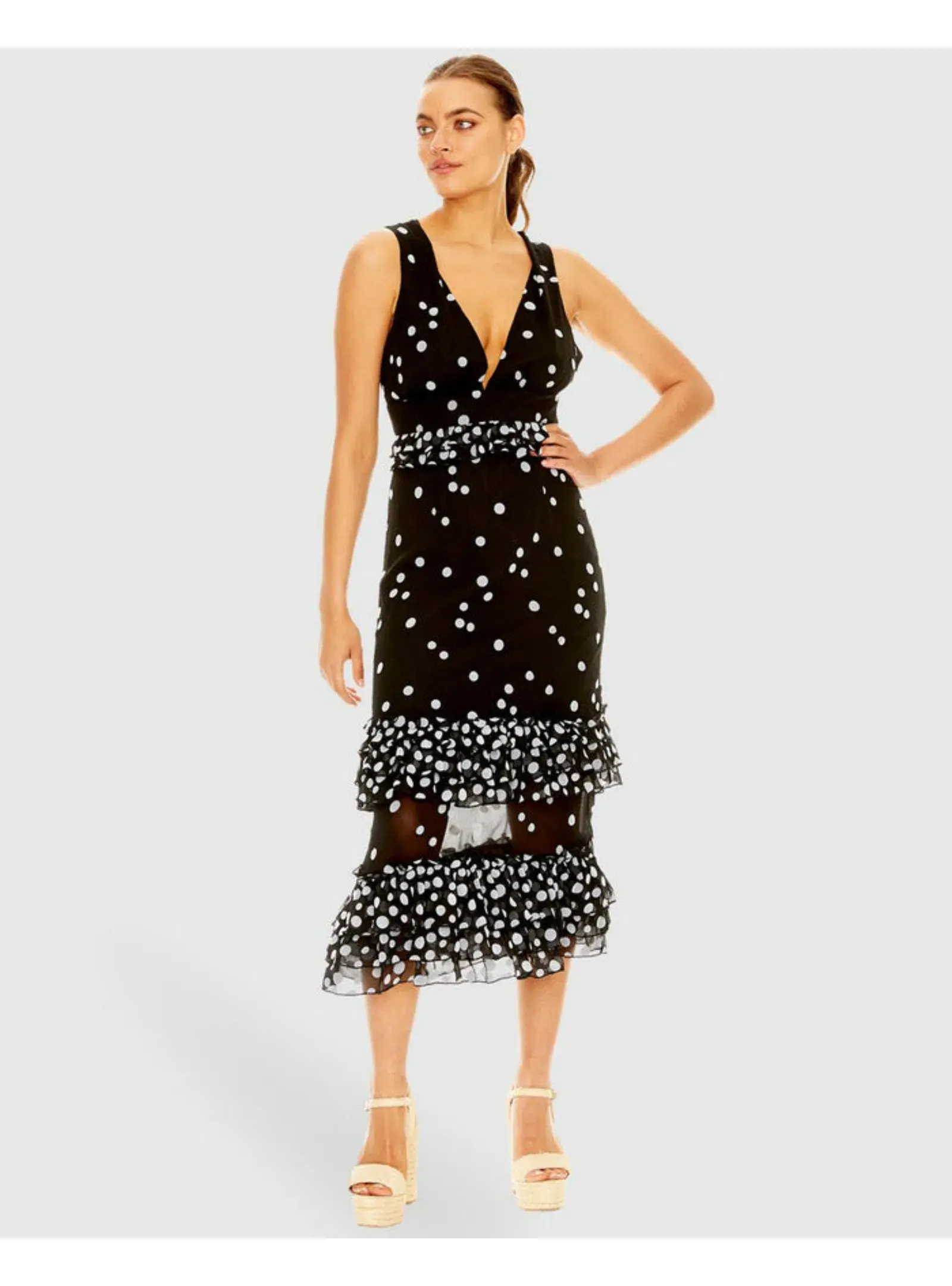 Talulah Love Shak Midi Dress  Mono Spot Print Size XS / AU 6 - Image 1