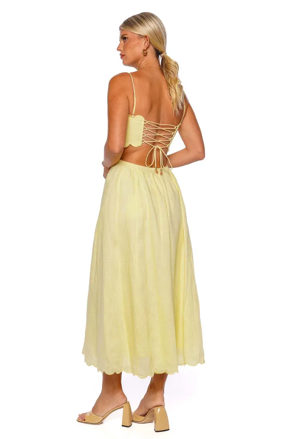 Zimmermann Halliday Scallop Midi Dress Yellow Size 2 / AU 12 for rent on The Volte - main image