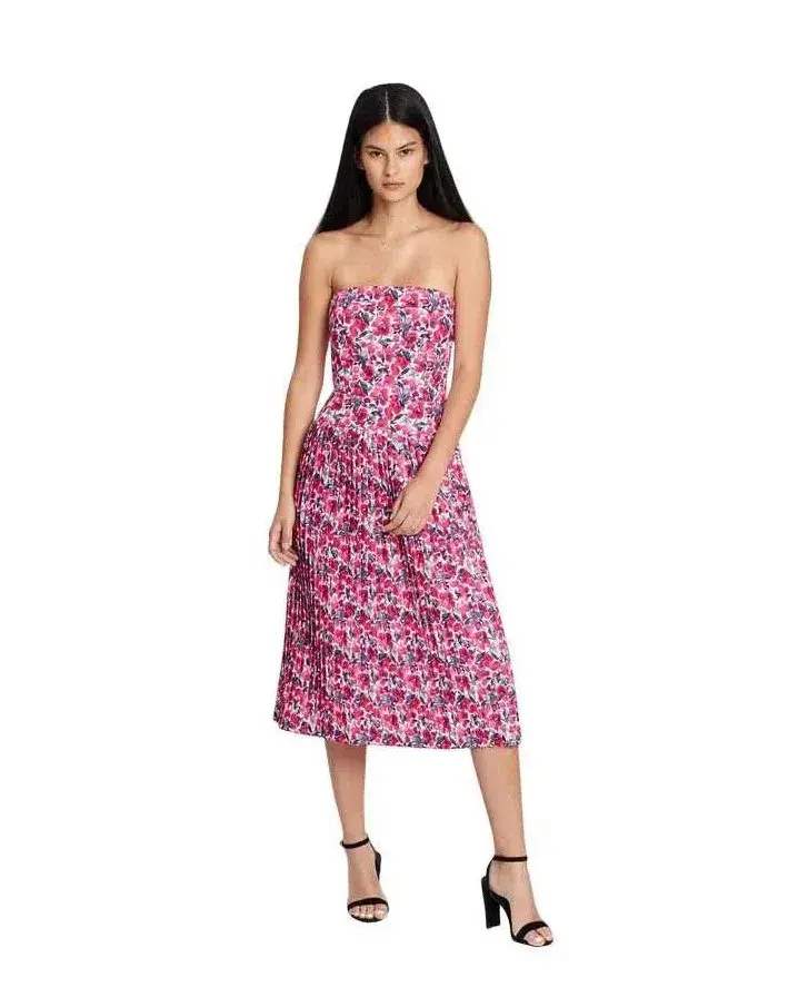 By Johnny Strapless Pleat Midi Dress Floral Size 10 - Image 1