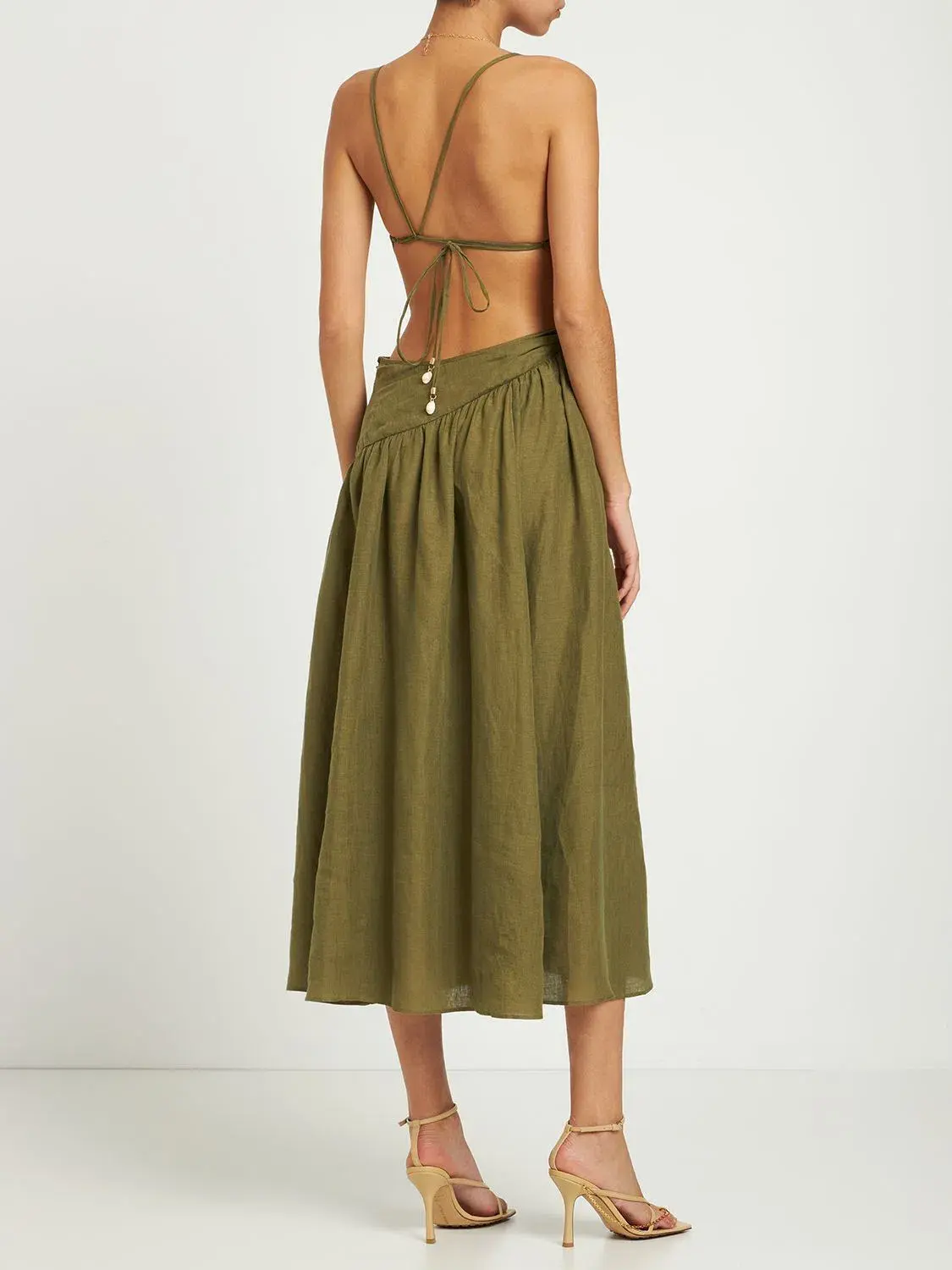 Zimmermann Laurel Asymmetric Midi Dress Olive Green Size 0 / AU 8 - Image 3