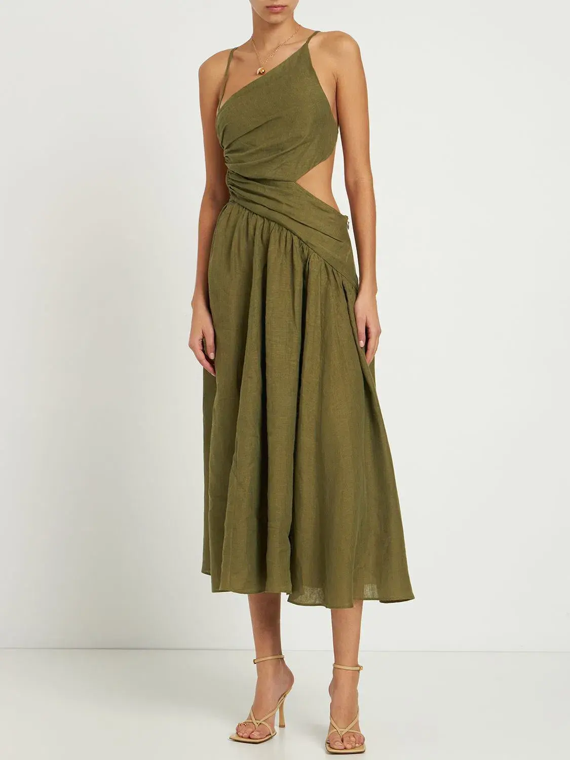 Zimmermann Laurel Asymmetric Midi Dress Olive Green Size 0 / AU 8 - Image 2