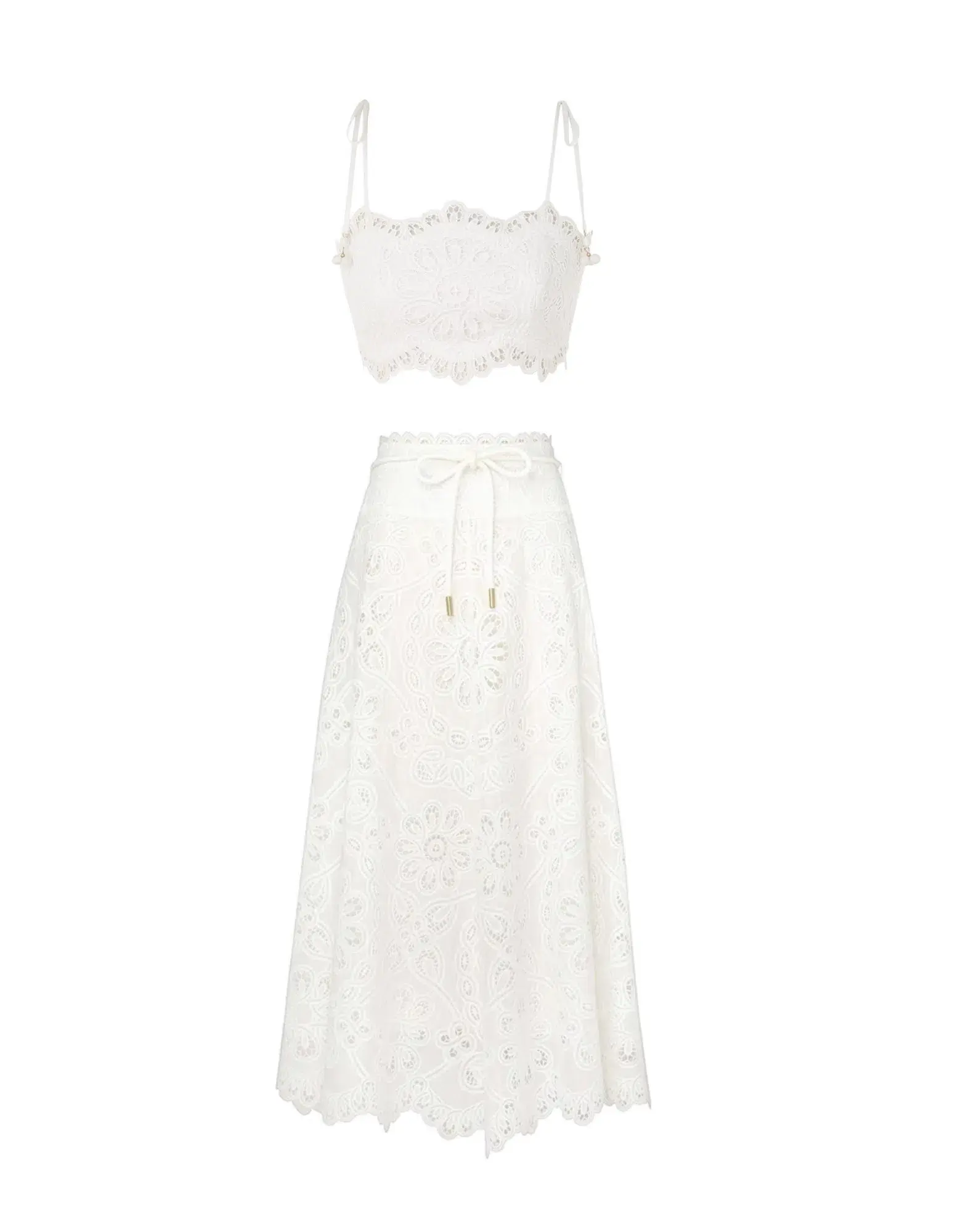 Zimmermann Ottie Embroidered Bodice & Flared Skirt Set Ivory Size 1 / AU 10 - Image 4
