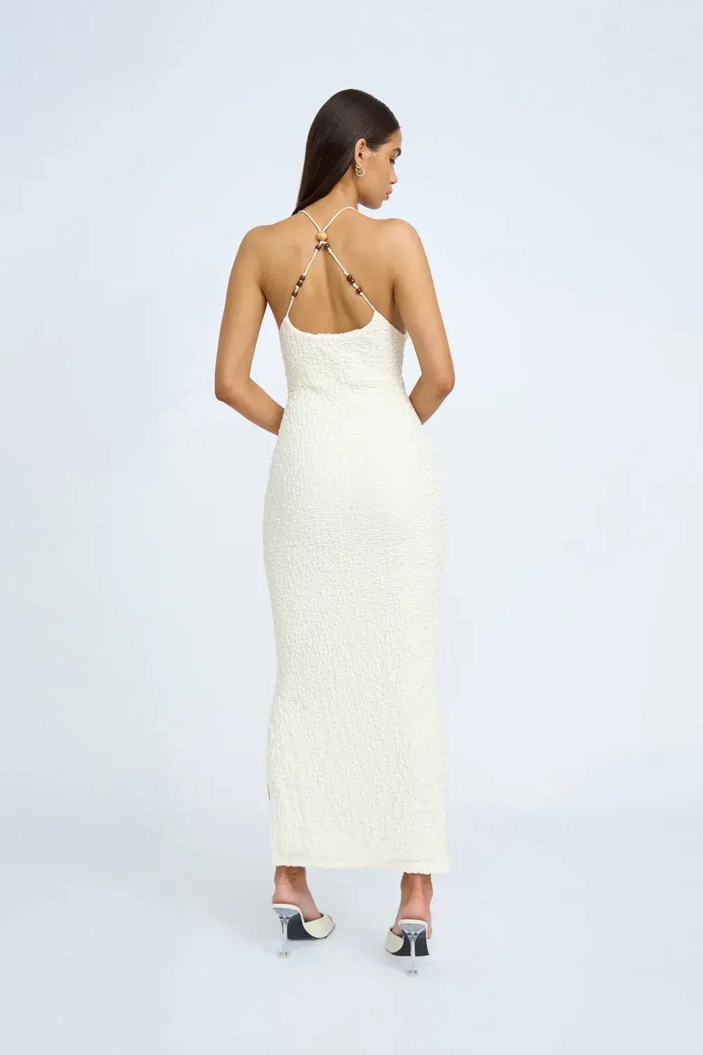 By Johnny Bianca Bias Bead Midi Dress In Ivory Size 8 - Image 8