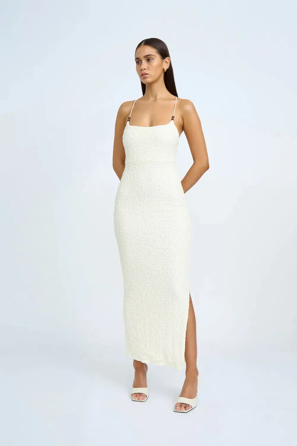 By Johnny Bianca Bias Bead Midi Dress In Ivory Size 8 - Image 6
