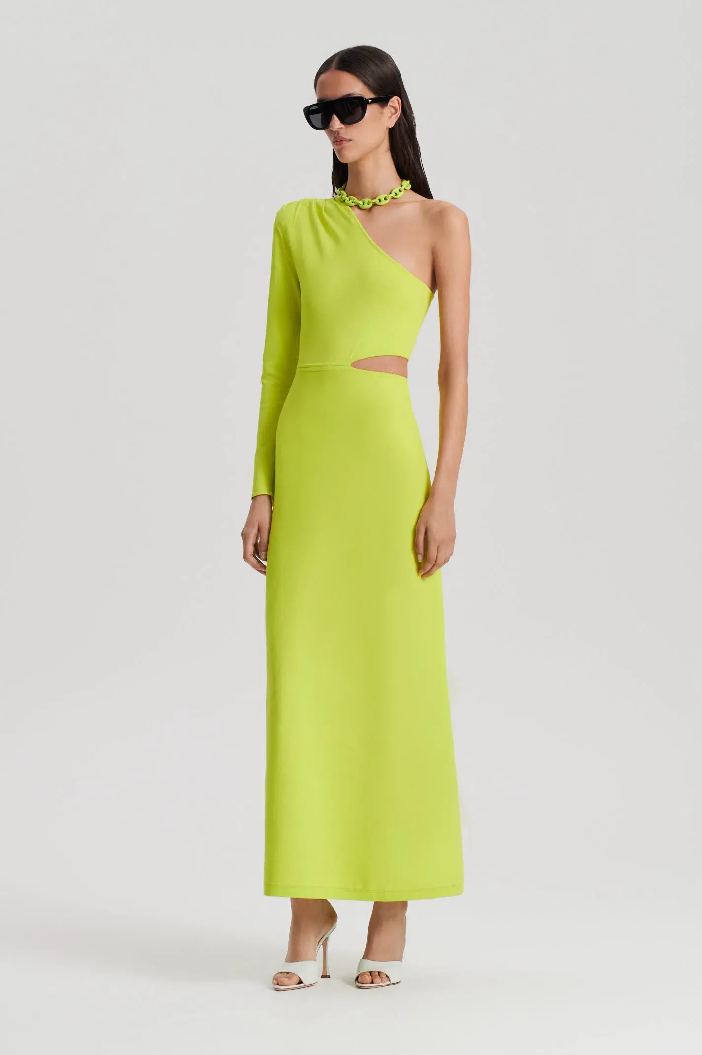 Scanlan Theodore Crepe Knit One Shoulder Gown Neon Size S/AU 8 - Image 1