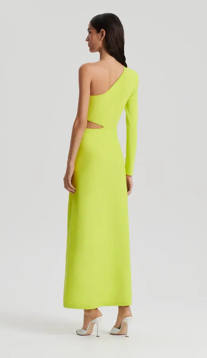 Scanlan Theodore Crepe Knit One Shoulder Gown Neon Size S/AU 8 - Image 3