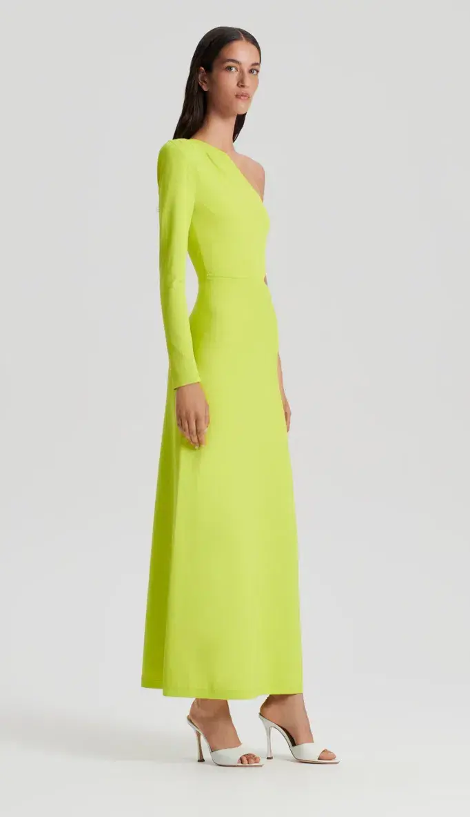 Scanlan Theodore Crepe Knit One Shoulder Gown Neon Size S/AU 8 - Image 2