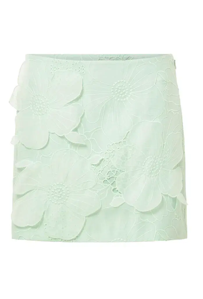Oroton Tie Neck Lace Top Size AU 8 & Lace Mini Skirt Size AU 10 Set Sea Spray - Image 7