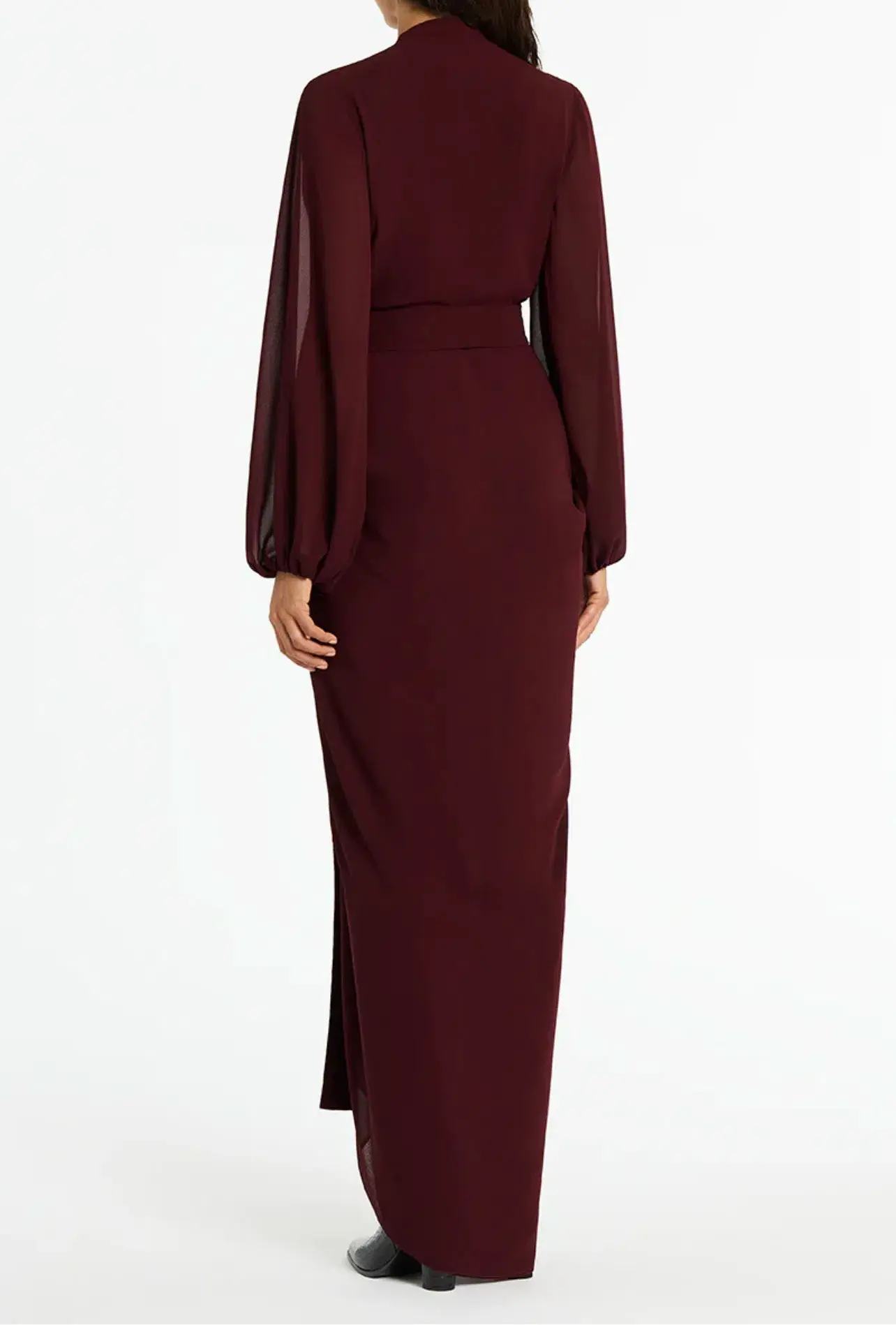 Carla Zampatti Georgette Waterfall Dress in Merlot Size 4  - Image 2