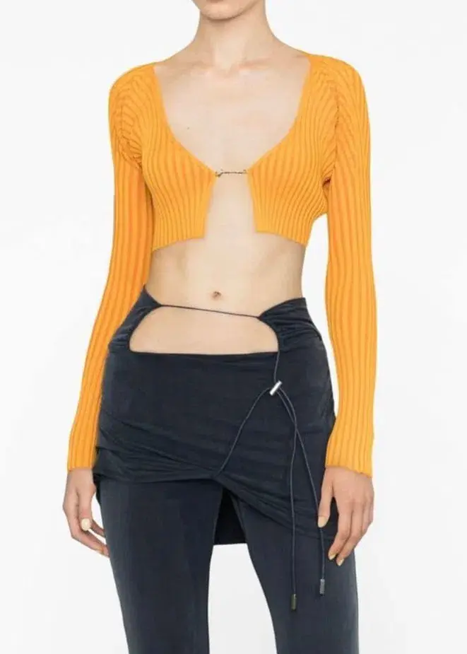 Jacquemus Logo Embelished Cropped Cardigan in Orange Size XS / AU 6 for rent on The Volte - main image