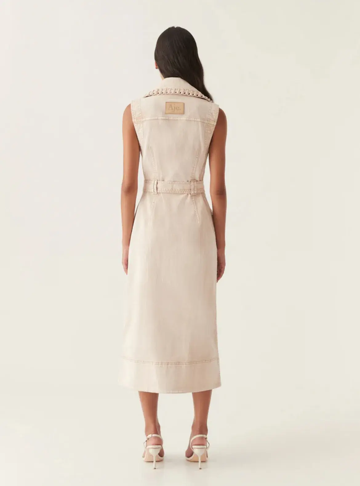 Aje Lorah Denim Midi Dress Sand Size 10  - Image 3
