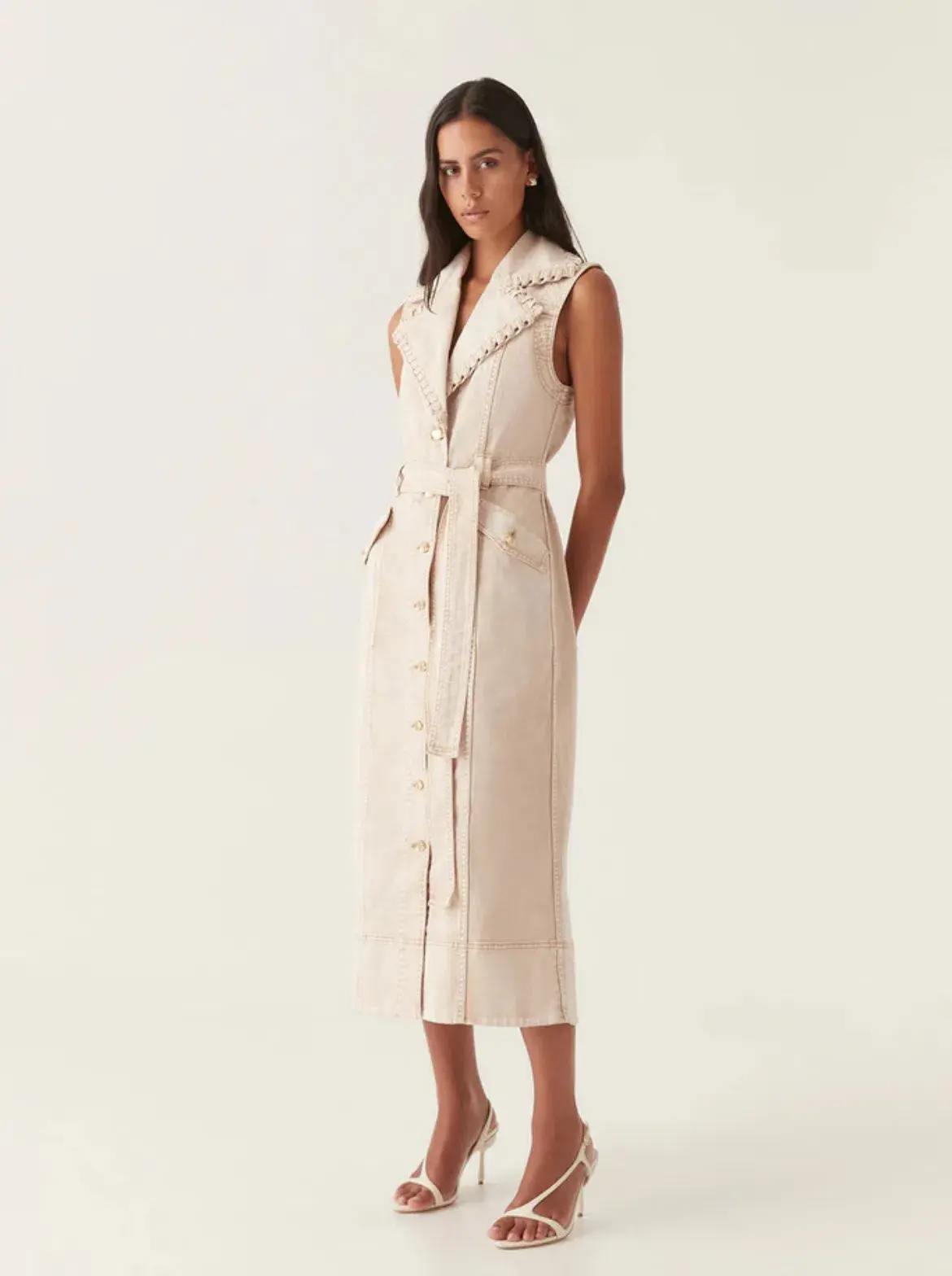 Aje Lorah Denim Midi Dress Sand Size 10  - Image 1