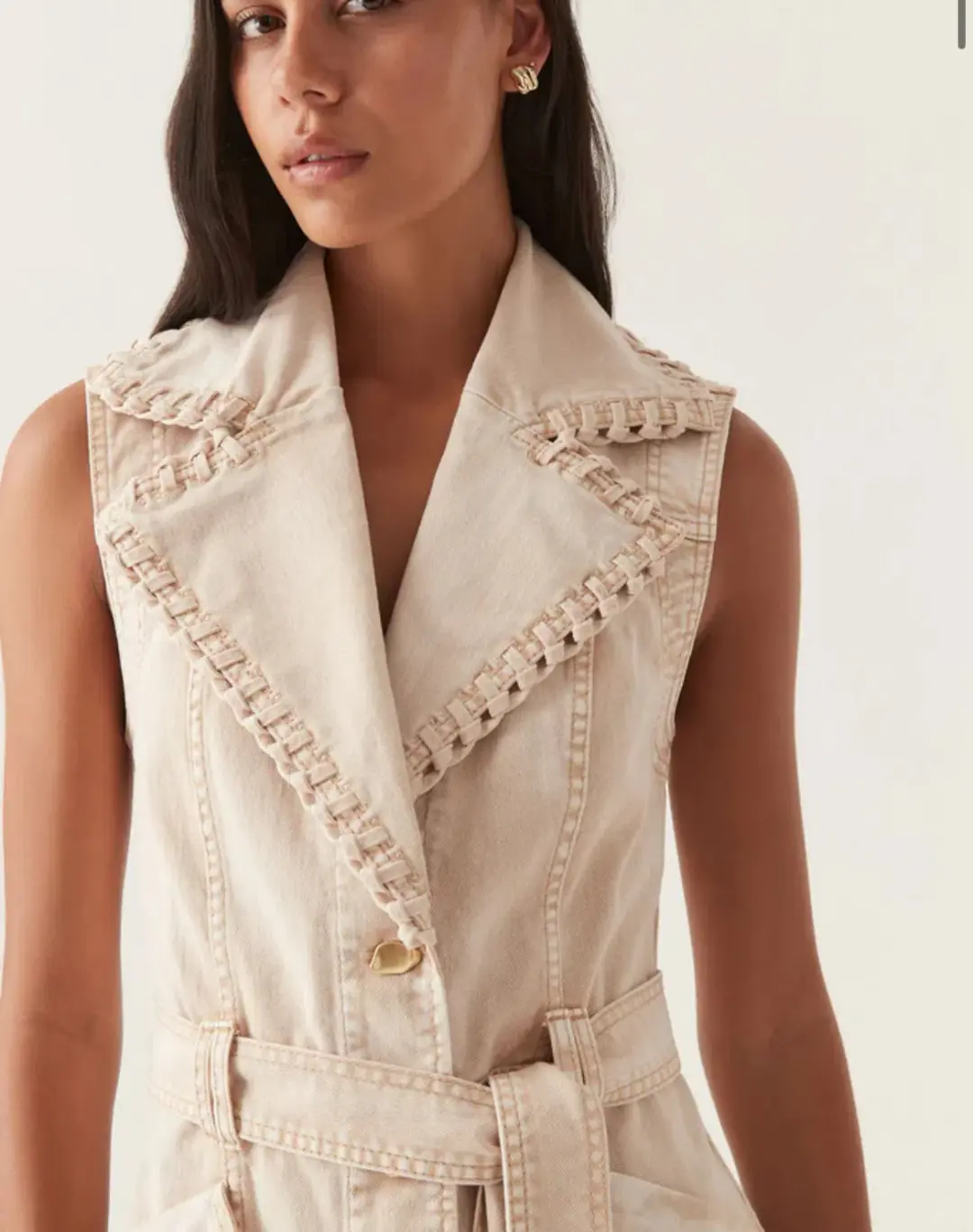 Aje Lorah Denim Midi Dress Sand Size 10  for rent on The Volte - main image