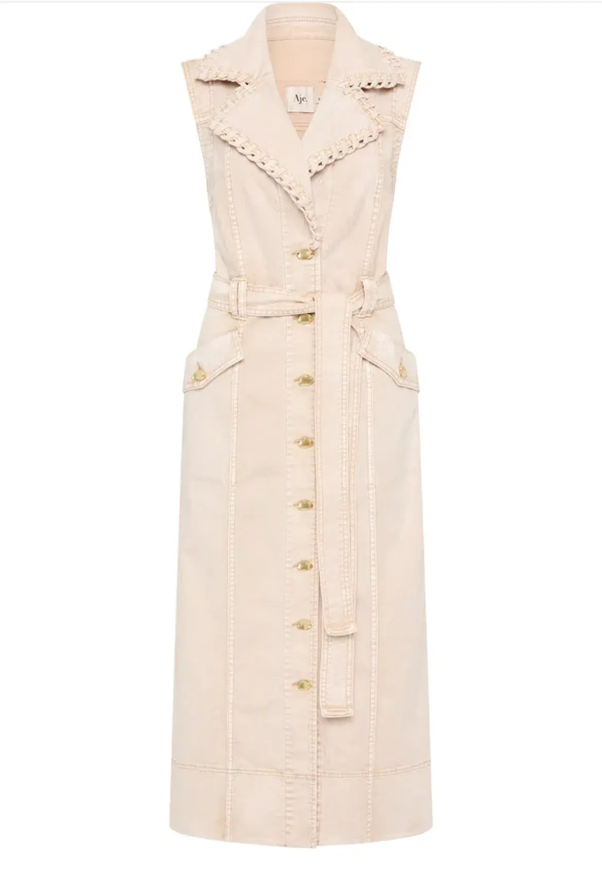 Aje Lorah Denim Midi Dress Sand Size 10  - Image 5