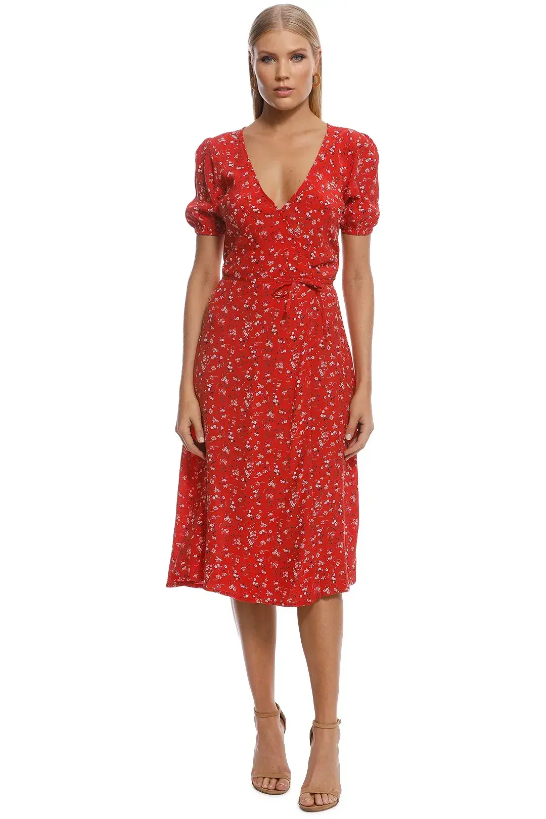Kookai Zariah Wrap Midi Dress Red Multi Size 36 - Image 1