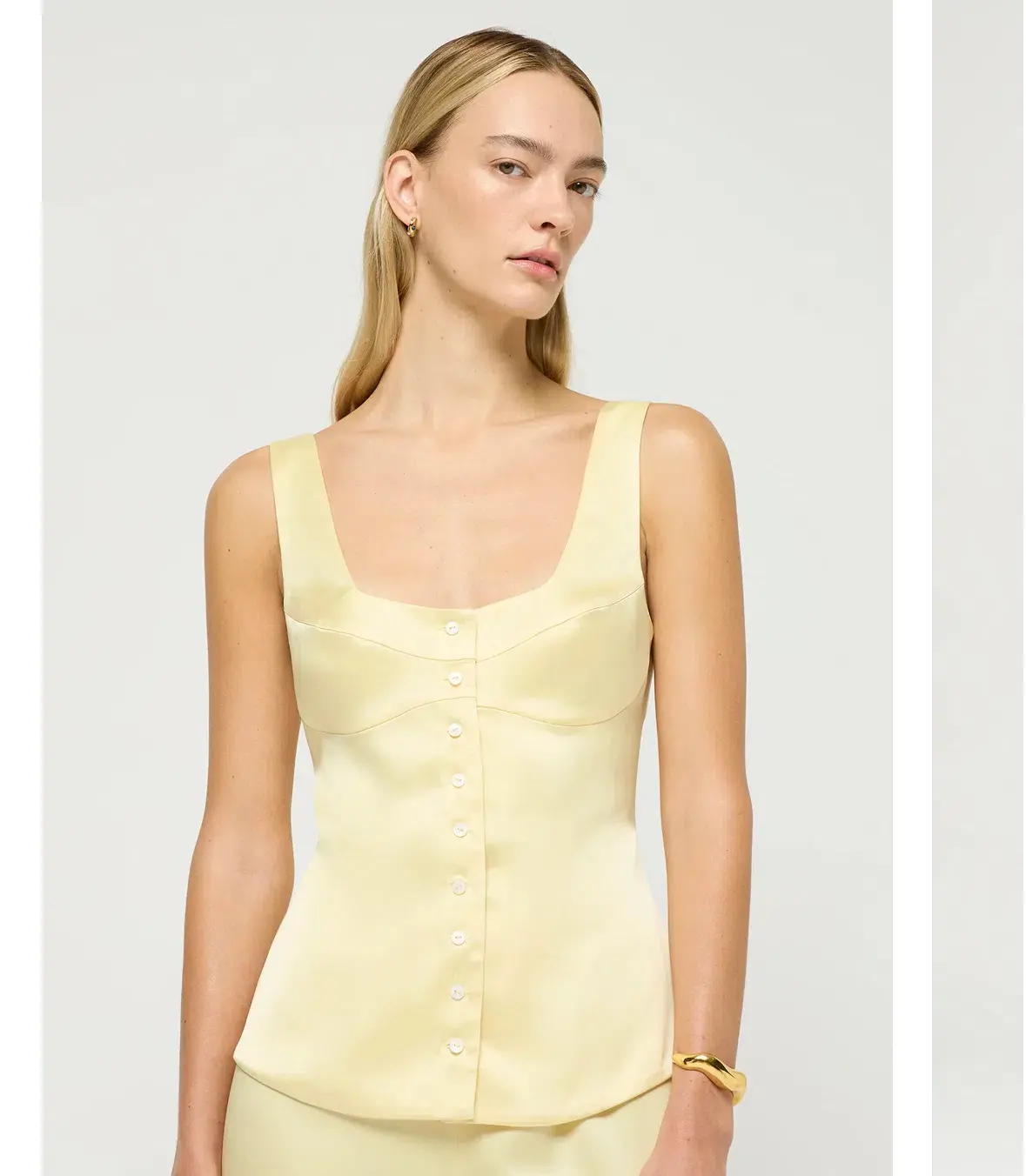 Maison Essentiele Button Down Vest and Straight Leg Pant Set Pale Yellow XS/Au 6 - Image 2