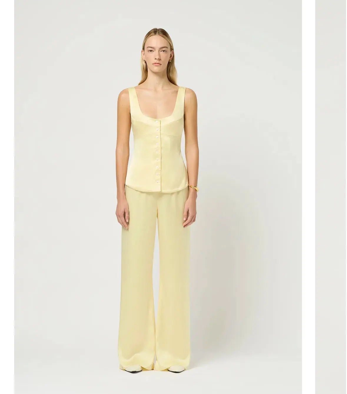 Maison Essentiele Button Down Vest and Straight Leg Pant Set Pale Yellow XS/Au 6 - Image 1