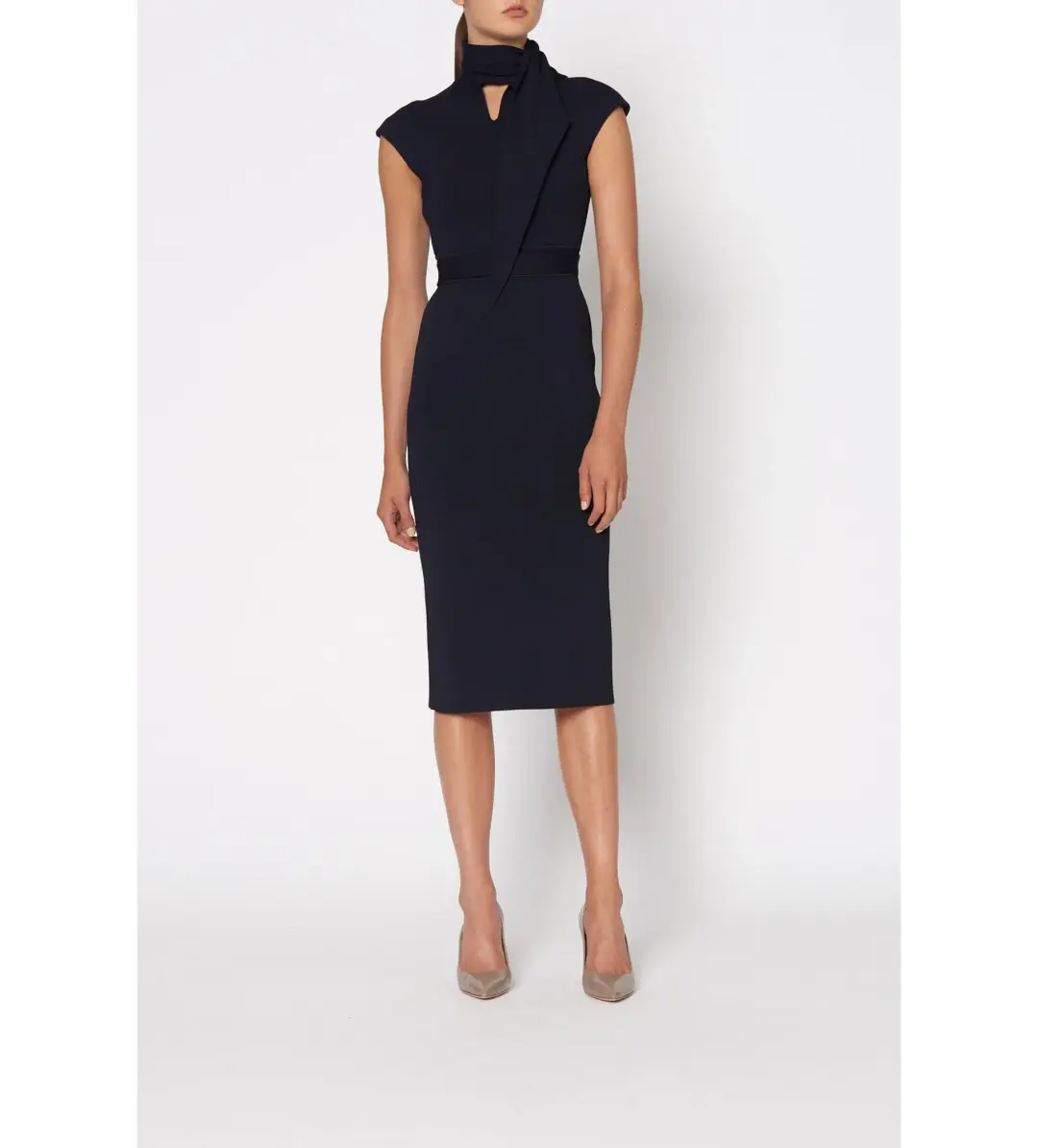 Scanlan Theodore The Crepe Knit Cravat Dress Navy Size XS/AU 6 for rent on The Volte - main image
