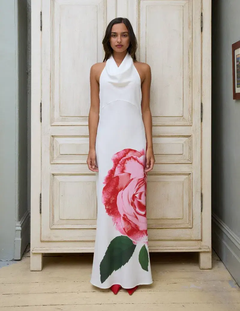 With Harper Lu Cowl Slip Dress White Rose Size S/ AU 8 - Image 1