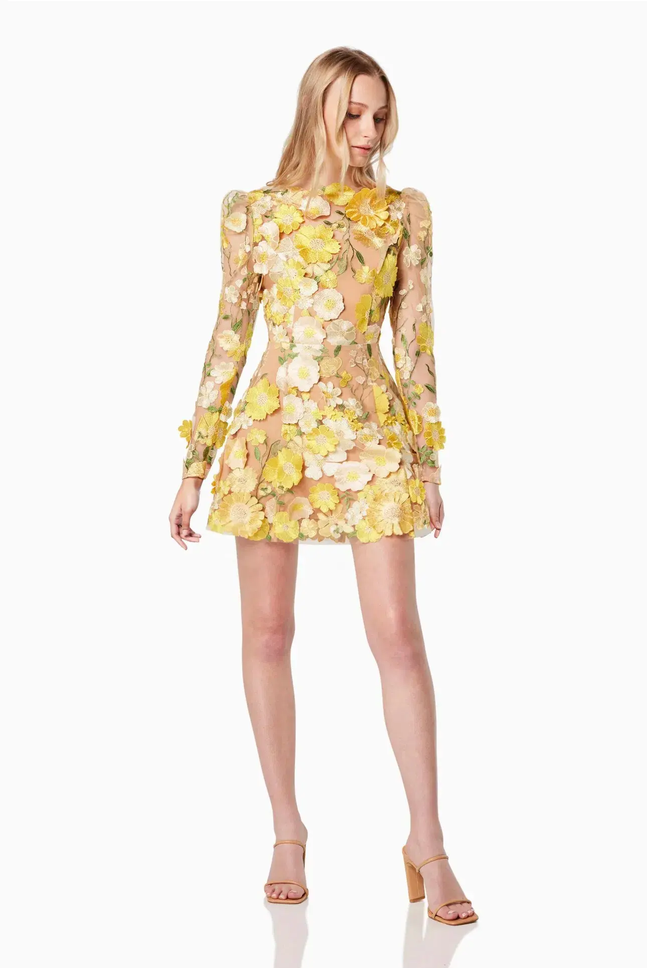 Elliatt Golden Voice 3D Mini Dress Yellow Floral Size S/ AU 8 - Image 2
