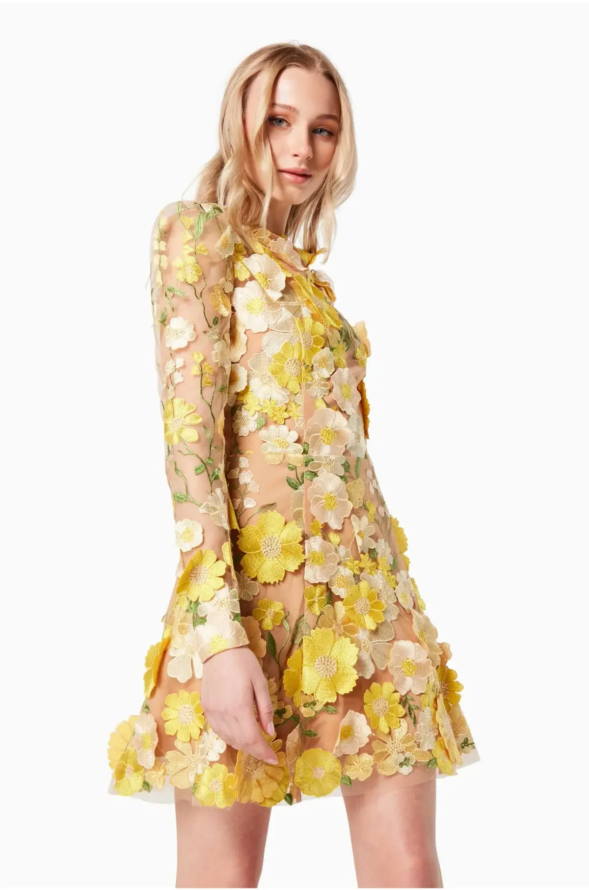 Elliatt Golden Voice 3D Mini Dress Yellow Floral Size S/ AU 8 - Image 3