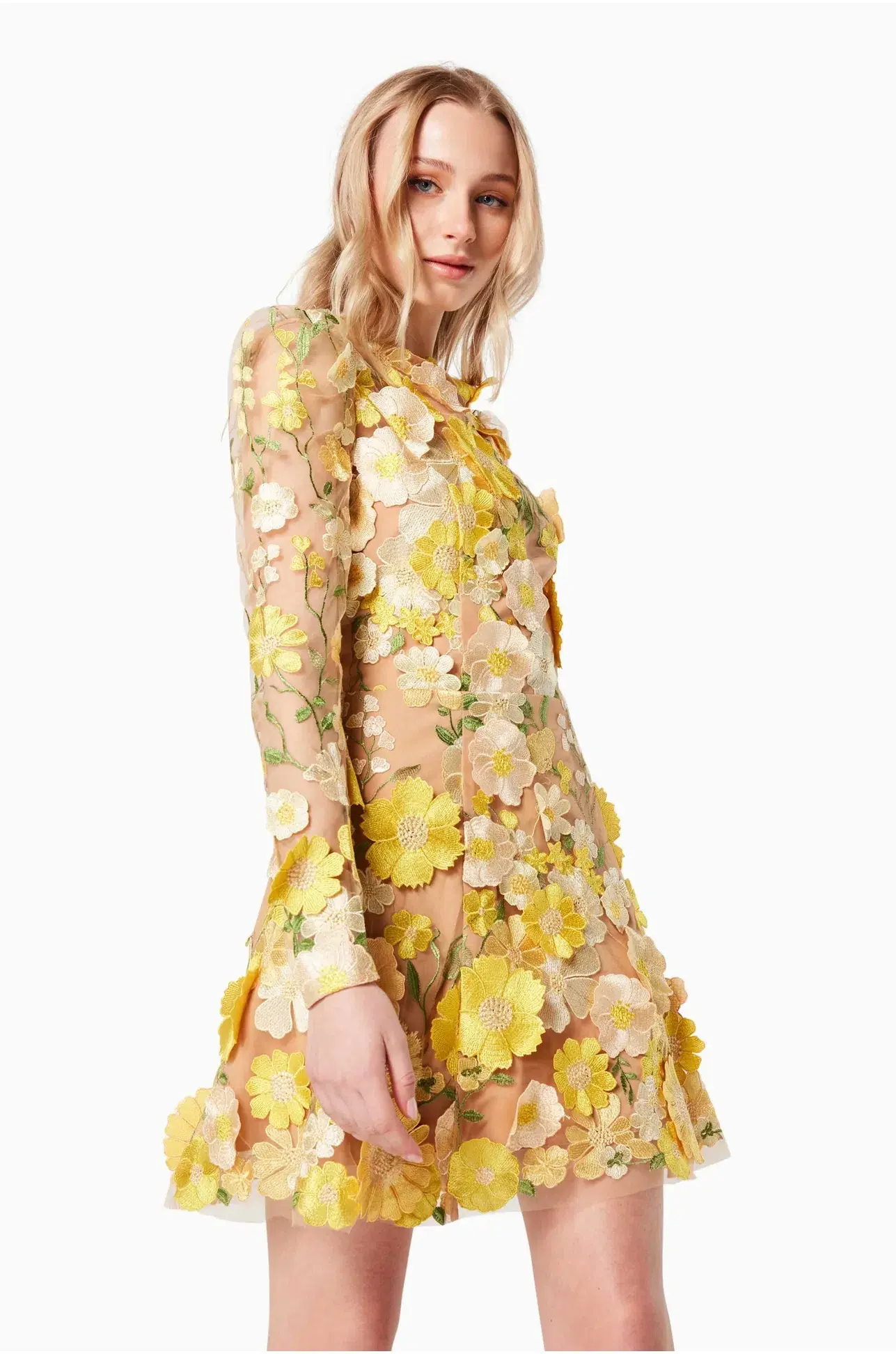 Elliatt Golden Voice 3D Mini Dress Yellow Floral Size S/ AU 8 - Image 3