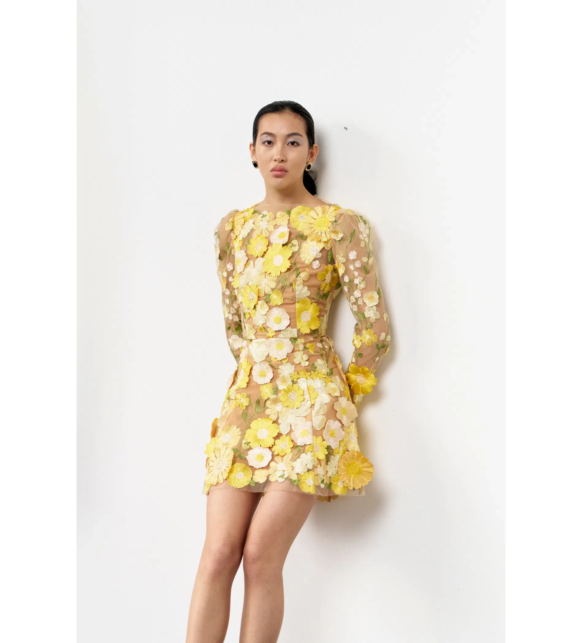 Elliatt Golden Voice 3D Mini Dress Yellow Floral Size S/ AU 8 - Image 1