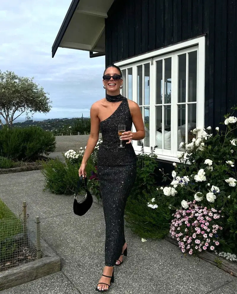 Asta Resort Jennifer Dress Charcoal Sequin Size XS/Au 6 - Image 1