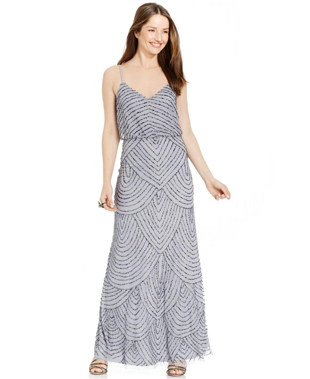 Adrianna Papell Beaded Blouson Dress - Silver/Grey - Image 1