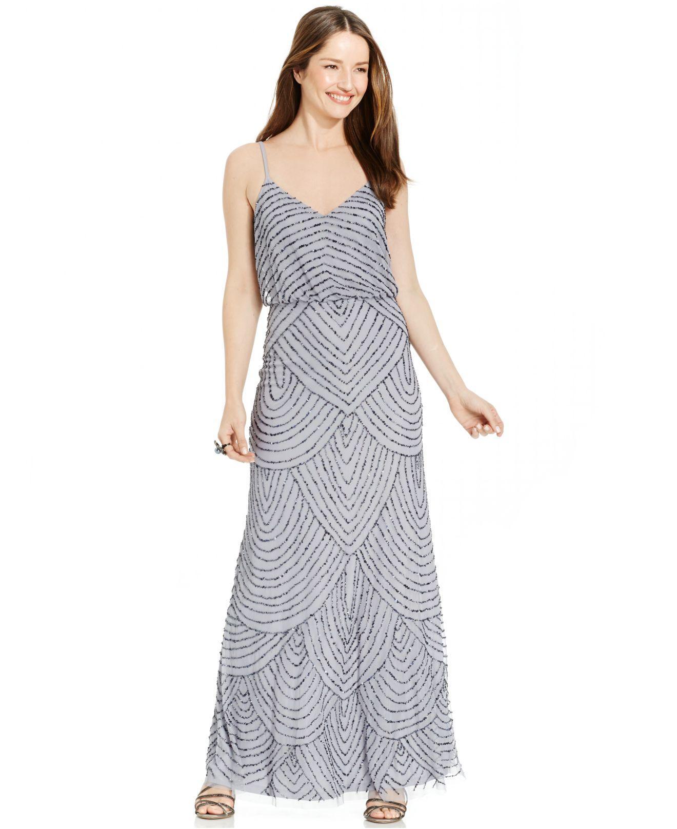 Adrianna Papell Beaded Blouson Dress - Silver/Grey - Image 1
