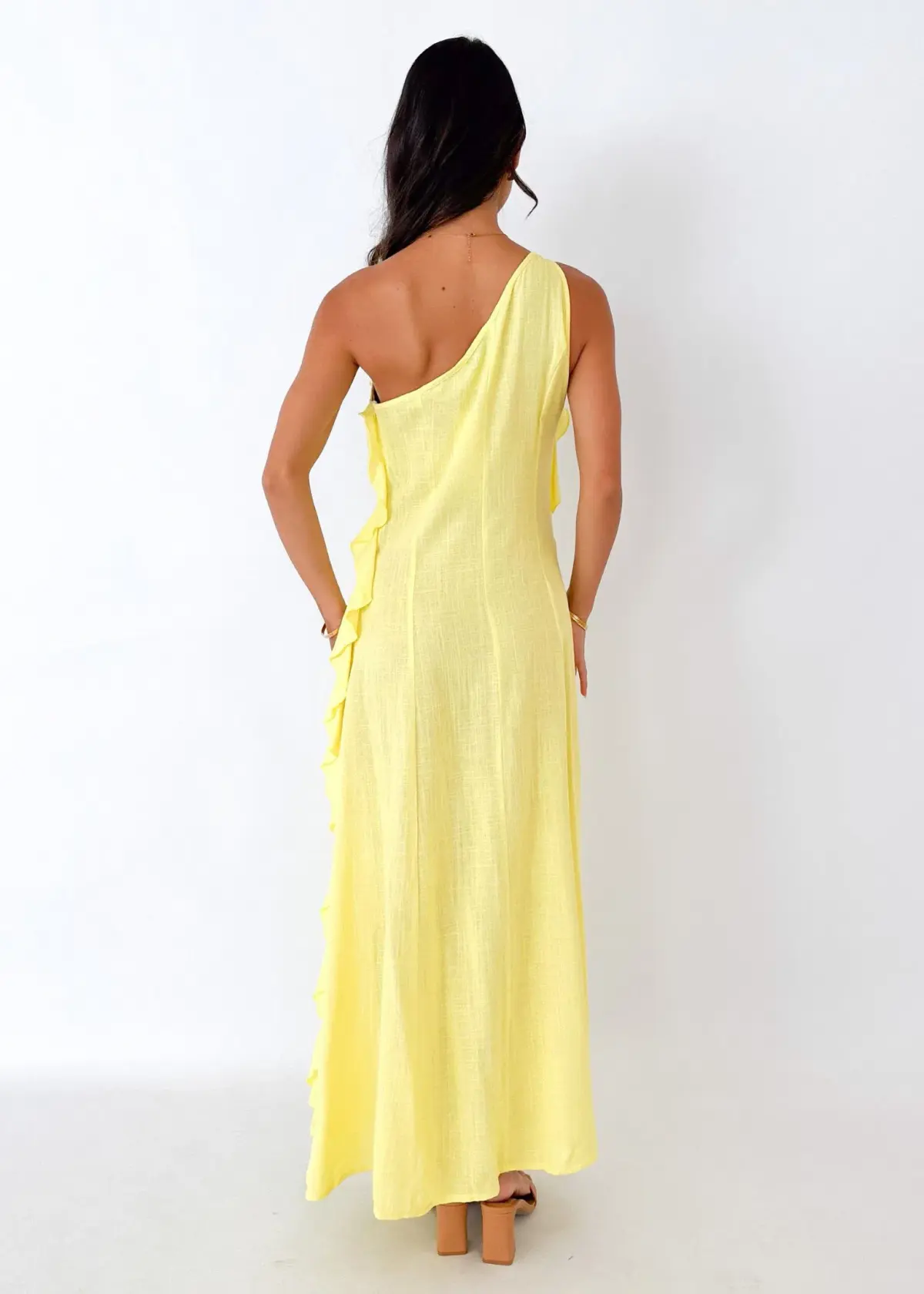 Gingham & Heels Madro One Shoulder Midi Dress Lemon Size 8 - Image 2