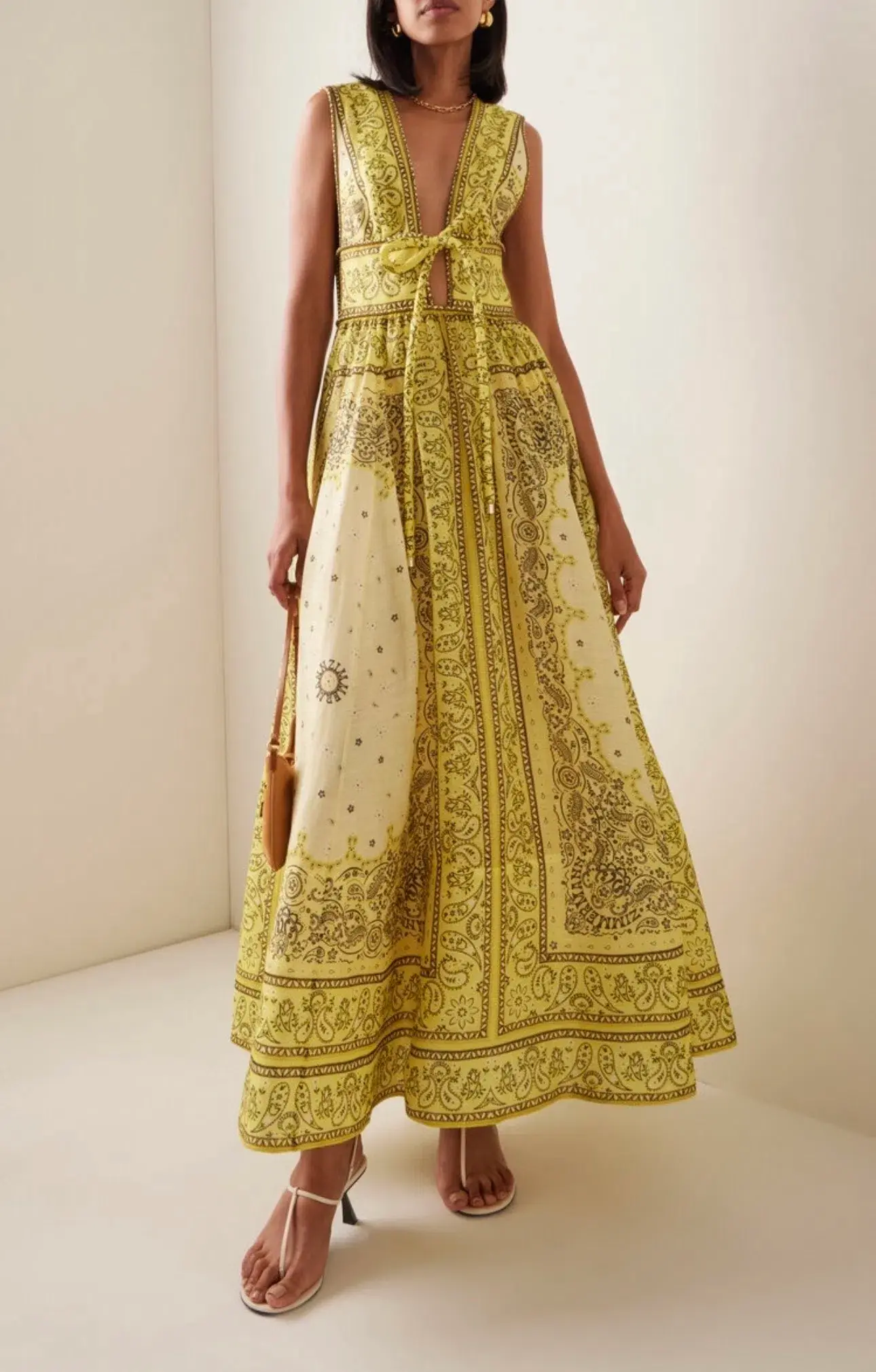 Zimmermann Matchmaker Bow Long Dress Yellow Bandana Size 8 - Image 1