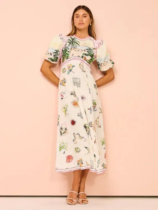 Alemais Sunset Midi Dress Print Size 10 - Image 1
