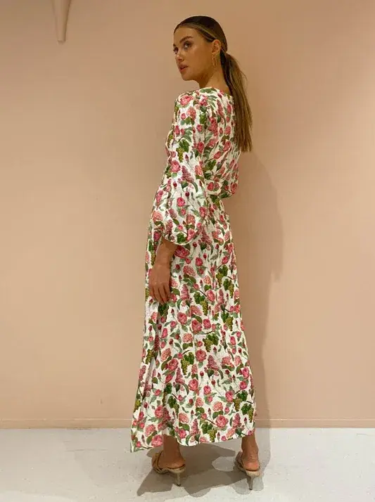 Palm Noosa Melrose Linen Long Sleeve Dress Pink Blooms Print Size 14 - Image 3