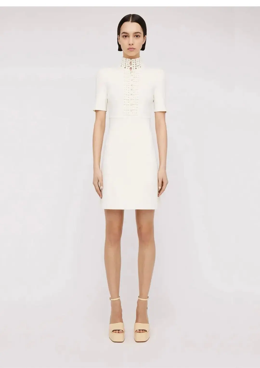 Scanlan Theodore The Crepe Knit Daisy Mini Dress Cream Size XS / AU 6 for rent on The Volte - main image