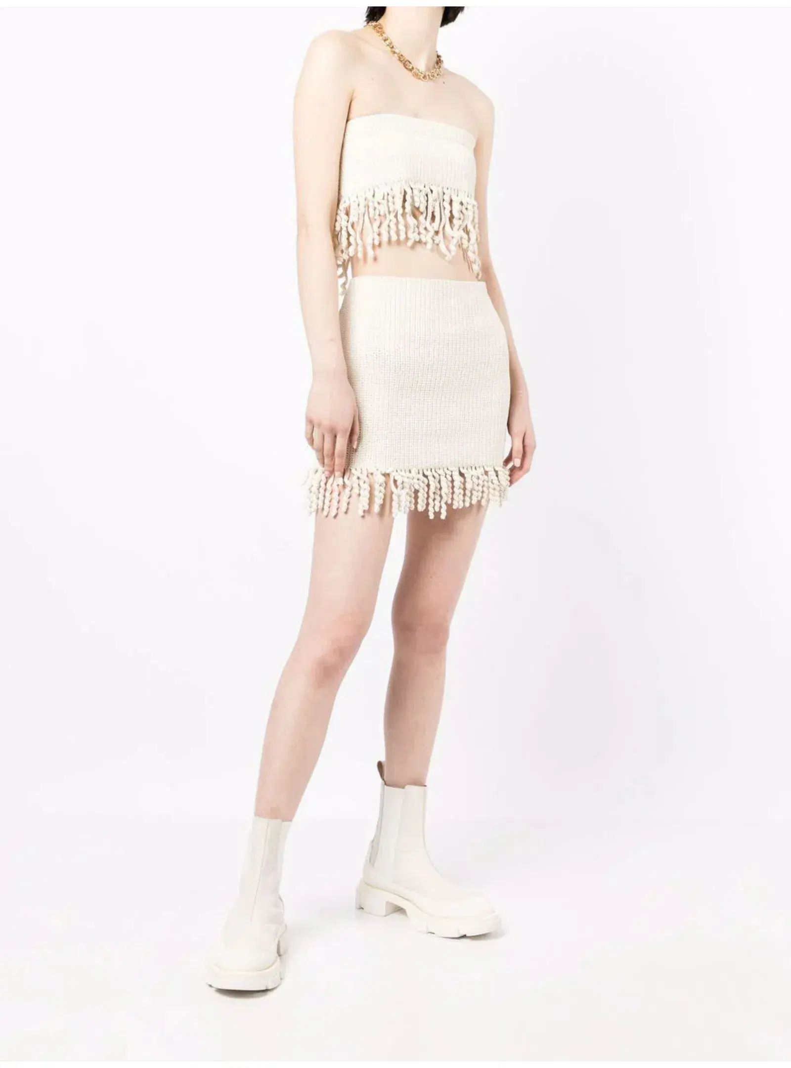 Dion Lee Tassel Wave Crochet Mini Skirt And Top Cream Size XS / AU 6 - Image 1