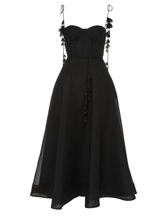 Zimmermann Natura Midi Corset Dress in Black Size 2 / AU 12 for rent on The Volte - main image