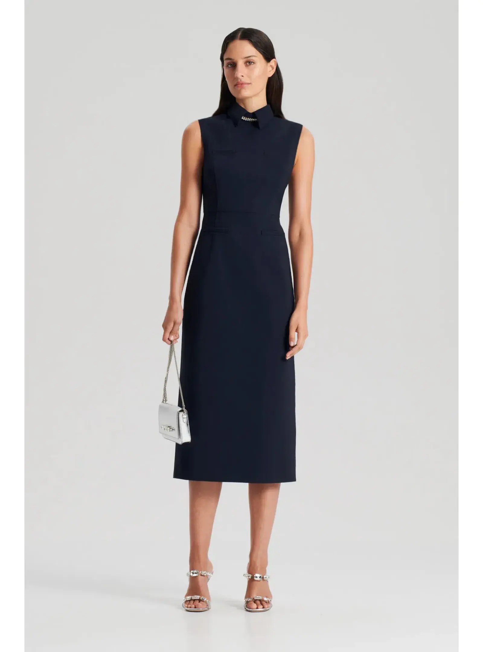 Scanlan Theodore Scuba Pencil Dress Navy Size AU 6 - Image 1