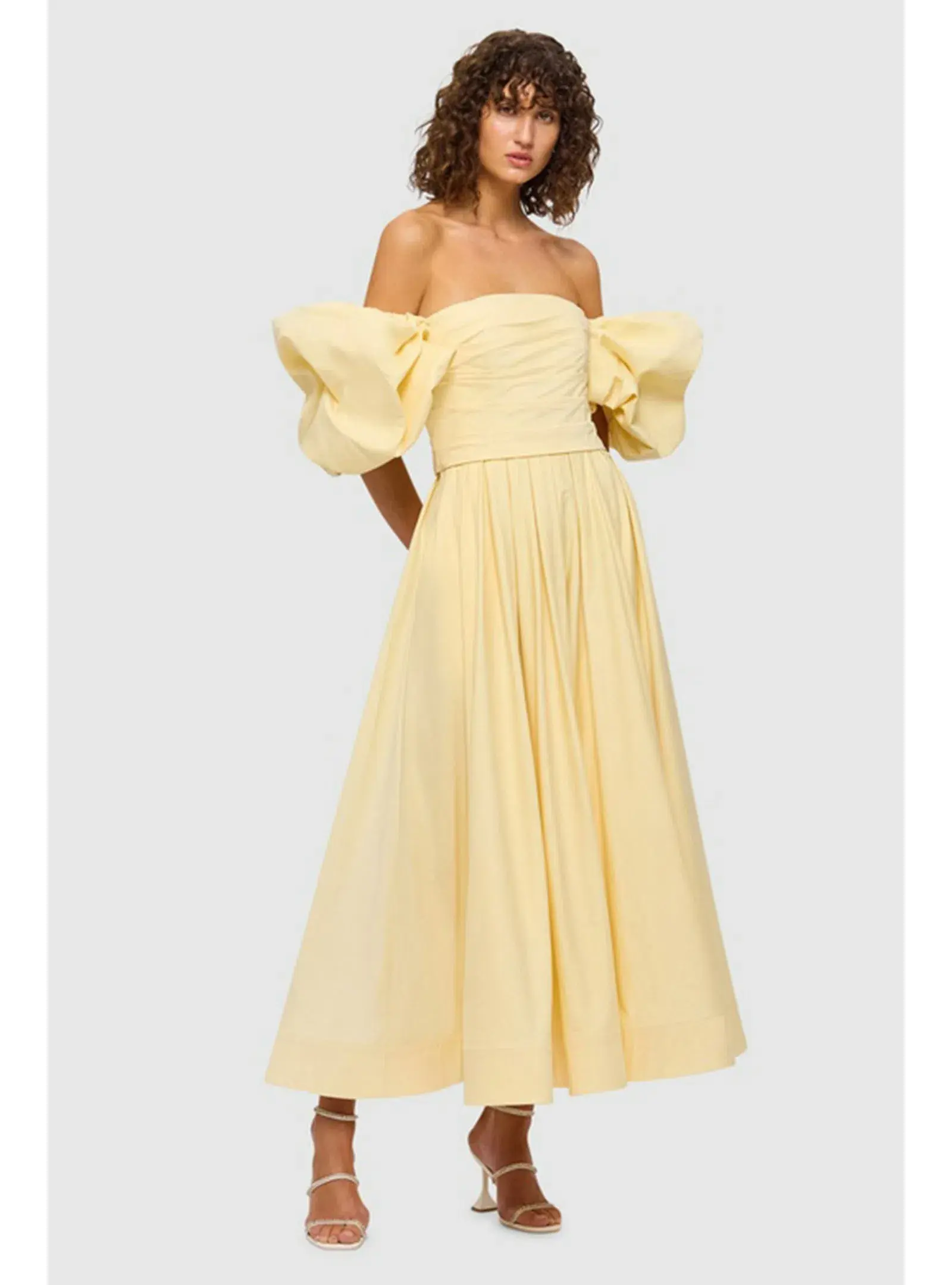Leo Lin Matilda Puff Sleeve Midi Dress in Lemon Size AU 8 - Image 3