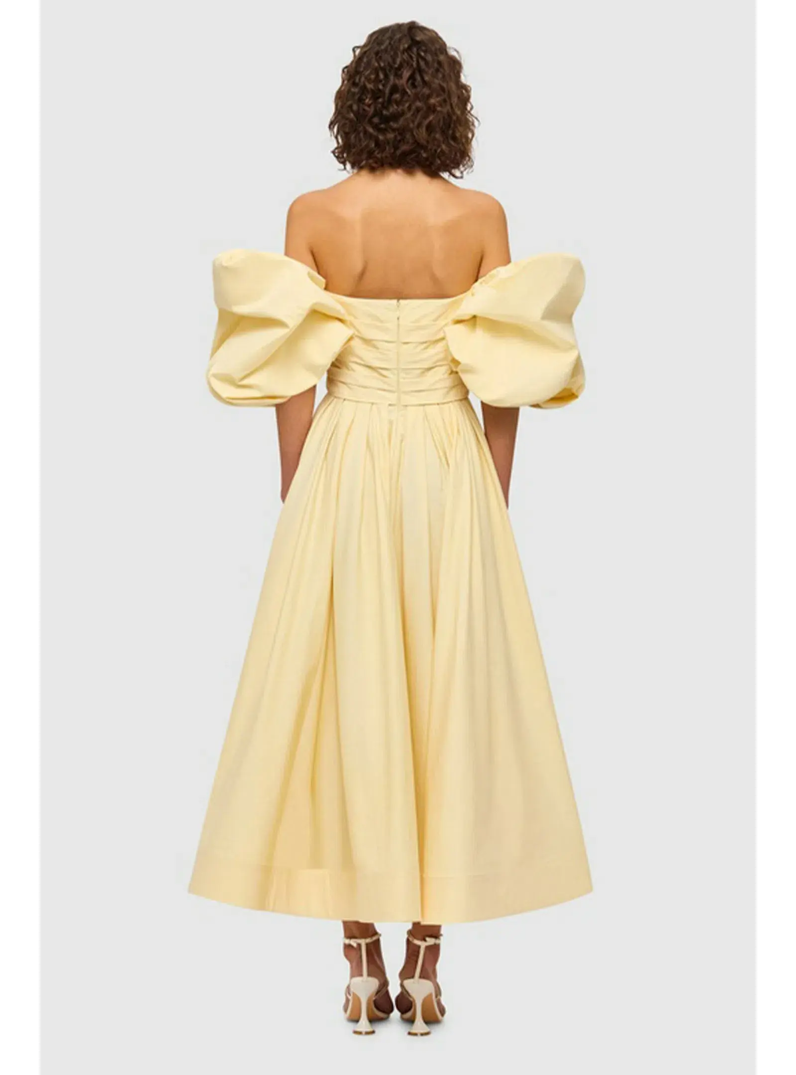 Leo Lin Matilda Puff Sleeve Midi Dress in Lemon Size AU 8 - Image 4