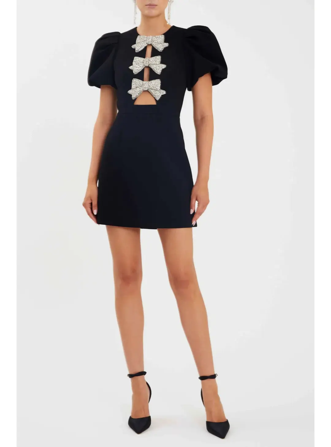 Rebecca Vallance Juliana Puff Sleeve Mini Dress in Black Size AU 8 for rent on The Volte - main image