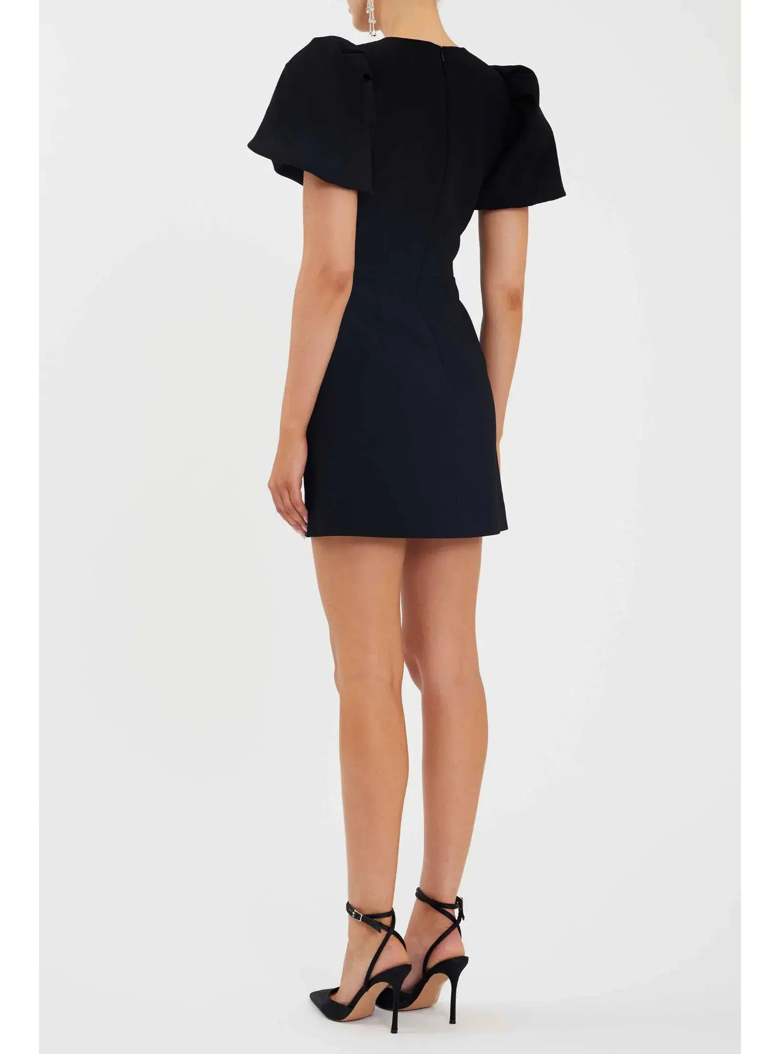 Rebecca Vallance Juliana Puff Sleeve Mini Dress in Black Size AU 8 - Image 4
